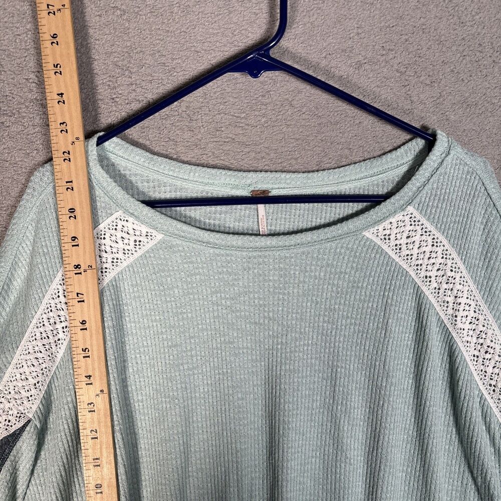 Free People Size M Casual Clash Top Thermal Knit Mutli Media Lace Seafoam Mint - Picture 5 of 13